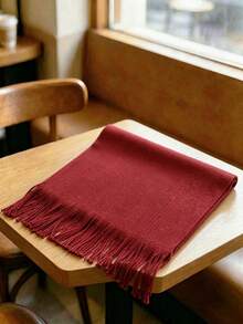 New Solid Color Scarf, Unisex Warm Knitted Tassel Long Scarf, Thick Boyfriend Style Neck Warmer, Suitable For Spring, Autumn And Winter - Burgundy - View 5