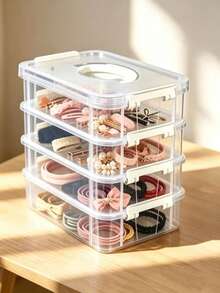 One 3/1-Layer Clear Plastic Storage Box With Snap Stackable Design And Portable Handle For Stationery, Cosmetics, Tools, Multi-Function Storage Box Set For Various Storage Scenarios - Multicolor - View 2