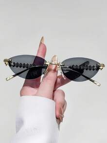 1 Pair Women's Cat Eye Rimless Premium Metal Thin Frame Street Style Fashion Glasses - Double Tea - View 6