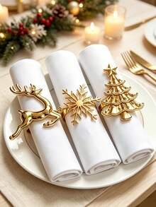 12/6/2/1pc Gold Christmas Theme Napkin Rings, Metal Christmas Tree Napkin Holders, Reindeer, Snowflake, Christmas Tree Shaped Napkin Bands, Holiday Table Decor, Suitable For Christmas Dinner, Holiday Party, Wedding Banquet, Farmhouse Style And Home Table Setting Decoration - Gold - View 2
