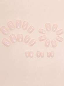 24pcs Light Pink Square Short Classic Minimalist French Style Full Coverage Press-On False Nails To Enhance Your Look Suitable For Party, Date And Back To School Daily Wear - Baby Pink - View 3