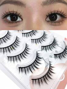 5 Pairs Manga Spiky False Eyelashes, Japanese Anime Style Voluminous Strip Lashes, Soft Lightweight Reusable Eye Lashes For Daily & Cosplay Makeup - View 2