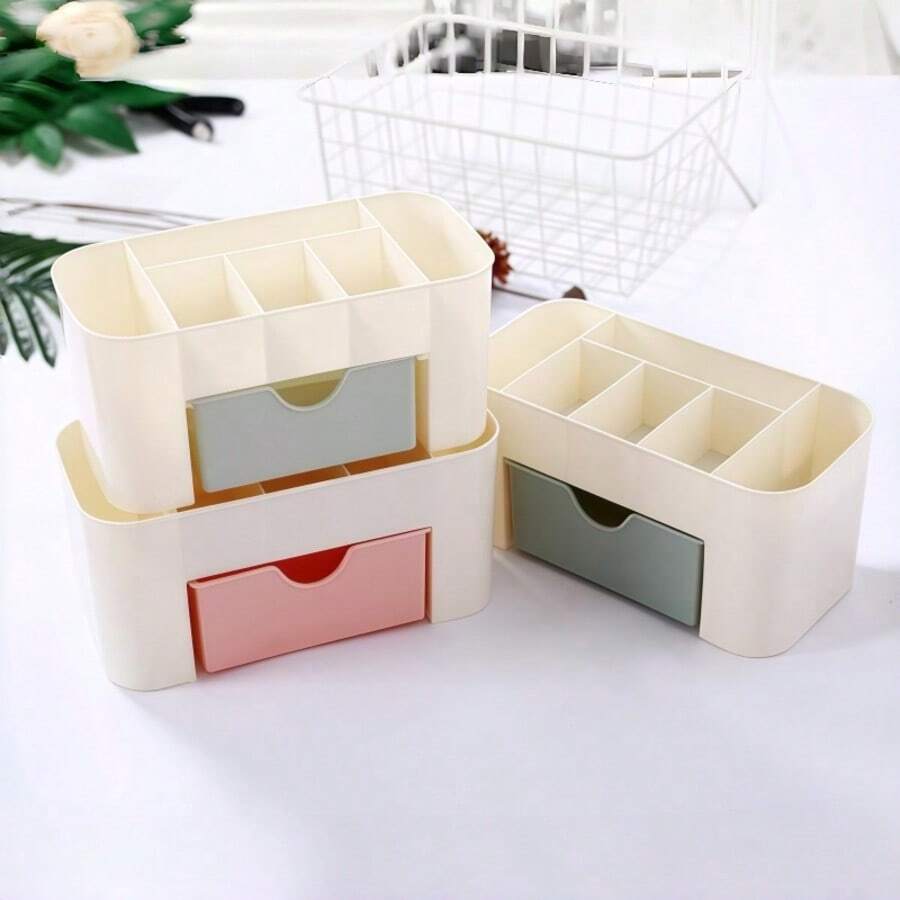 1pc Multi-Functional Desktop Organizer Storage Box, Vanity Makeup Drawer Storage Box, Office Storage Rack - Multicolor - View 1