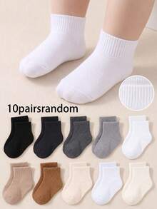 20 Pairs Random Baby Neutral Earth Tone Mid-Calf Socks, Multi-Color Solid Short Socks With Elastic Ribbed Cuff, Soft And Breathable, Suitable For Infants And Toddlers Daily Casual Wear - Multicolor - View 8
