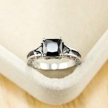 Vintage Dark Square Ring, Fashion Minimalist Geometric Jewelry - Silver - View 4