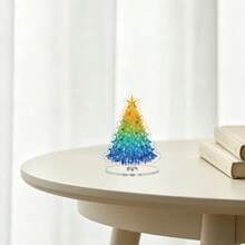 2D Flat, 2D Flat 1pc Rotating Christmas Tree Shaped Acrylic Desktop Ornament, Gradient Green Blue Glitter Christmas Tree With Star And Colorful Ball Decor Table Sign, 360° Rotatable Winter Holiday - A - View 6