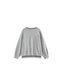 Women's American Retro Collegiate Style Digital Jacquard Knit Sweater, Loose Fit Pullover Tops For Autumn/Winter - Light Grey - View 3