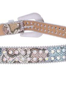1pc Sparkling Rhinestone Belt Street Fashion Suitable For Plus Size Women And Men - Perfect For Western Cowgirl And Cowboy Outfits, Dresses And Jeans - Dusty Blue - View 6