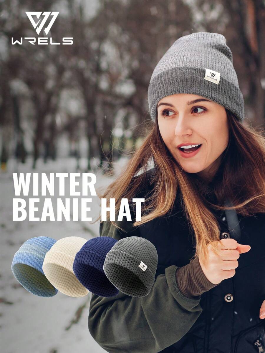 1pc WRELS Women's Knitted Beanie Hat, Warm Thick Windproof Earflap Knit Cap, Suitable For Winter Outdoor Sports & Running - Multicolor - View 1
