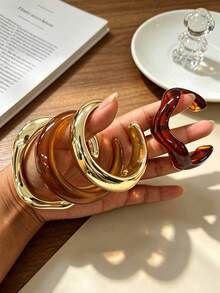4/1pc Vintage Minimalist Wave-Shaped Acrylic CCB Material Women's Open Ring Bangle Set, Suitable For Daily Wear, Stackable, Perfect Gift Choice For Holidays - Multicolor - View 4