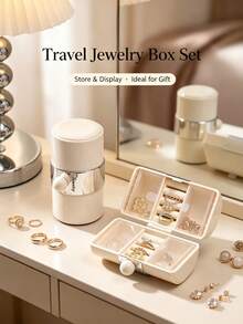 Portable Cylindrical Jewelry Box, Mini Travel Jewelry Organizer, Multi-Compartment Earring Ring Necklace Storage Box, Suitable For Women - Multicolor - View 4