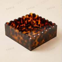 1 Square Acrylic Tortoise Shell Storage Box, With Lace Opening, Size 15x15x5cm, Can Be Used To Store Keys, Cosmetics, Desktop, Etc. - Tortoiseshell - View 2