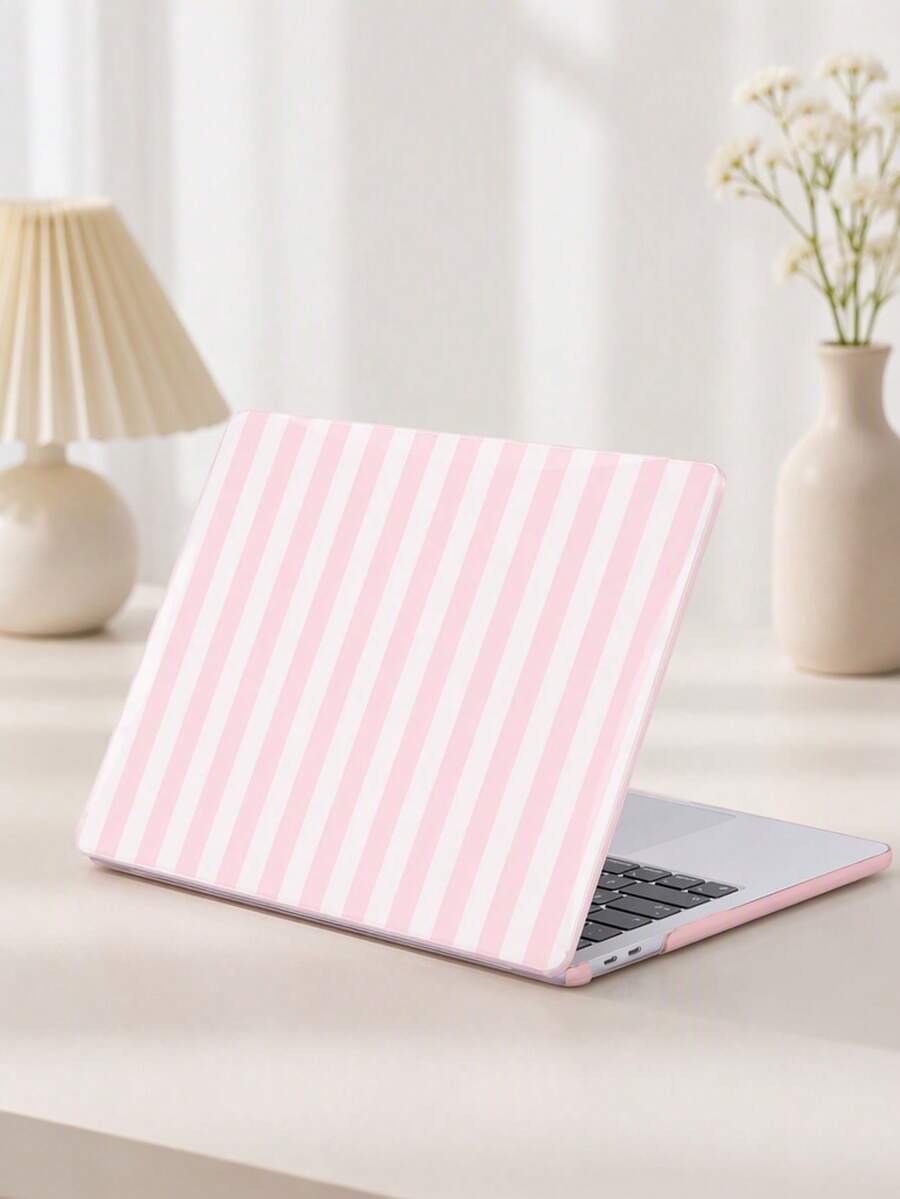 Pink & White Striped Hard Shell Protective Case, Compatible With MacBook, Compatible With MacBook Neo Air And Pro Models - View 1