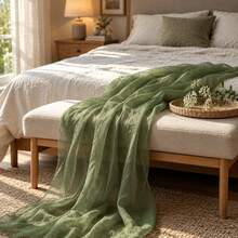 10pcs Sage Green Gauze Table Runner, Bohemian Style Sheer Table Runner, Rustic Semi-Transparent Gauze Table Decor, Suitable For Wedding Reception, Bridal Shower, Baby Shower, Birthday Party, Banquet, Farmhouse Dining Table, Table Centerpiece, Party And Home Decor - Sage Green - View 6