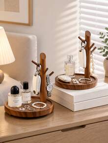 1pc Luxury Vintage Wooden Decorative Tray, Multi-Functional Entryway Key Organizer, Living Room Shoe Cabinet Shelf Hook, Jewelry Watch Perfume Display Board, Minimalist Home Storage Decor - View 2