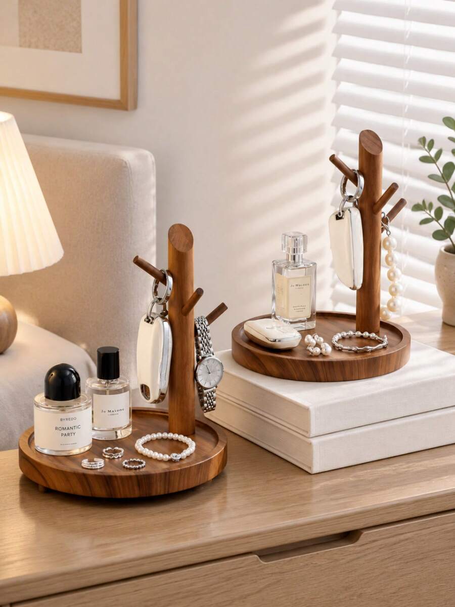 1pc Luxury Vintage Wooden Decorative Tray, Multi-Functional Entryway Key Organizer, Living Room Shoe Cabinet Shelf Hook, Jewelry Watch Perfume Display Board, Minimalist Home Storage Decor