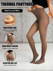 1/2 Pairs Women's Faux Tights Warm Lining Leggings, Thickened High Elasticity Slimming Shaping Base Layer Pants, Versatile For Autumn/Winter - Multicolor - View 5