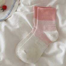 1/3/4/5/10 Pairs Mixed Random Color Spring/Summer Women's Mid-Calf Socks, Colorblock Breathable Mesh Colorful Sports Socks - Multicolor - View 5