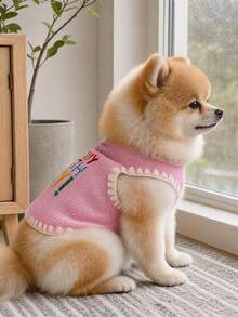 1PC Pet Clothes Small Dog Puppy Cat Cute Pet Autumn/Winter Sleeveless Letter Embroidery Simple Versatile Birthday Pattern Vest - Pink - Multicolor - View 2