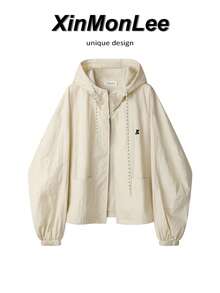 Casual Korean Style Short Windbreaker Jacket With Two-Way Zipper, College Vacation Daily Wear, Spring/Autumn - Light Yellow - View 1