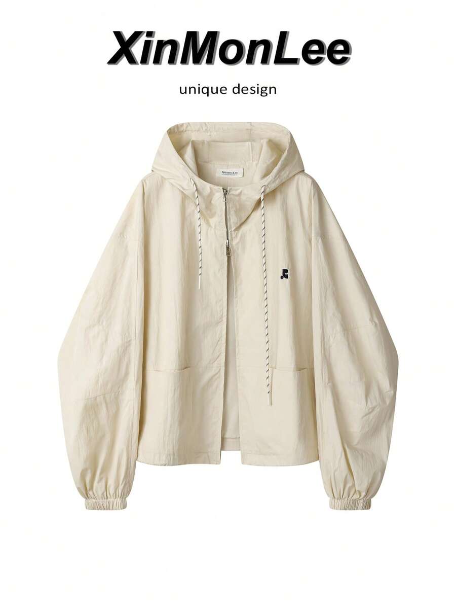 Casual Korean Style Short Windbreaker Jacket With Two-Way Zipper, College Vacation Daily Wear, Spring/Autumn - Light Yellow - View 1