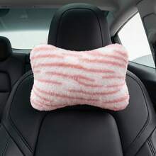 1pc Plush Tiger Stripe Asymmetrical Pattern Square Headrest, Fashionable Elegant Comfortable Car Neck Pillow - Multicolor - View 2
