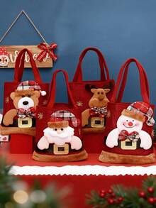 1pc Christmas Plush Doll Gift Bag Set With Sturdy Handles - Features Santa Claus, Snowman, And Reindeer Patterns. Durable And Reusable Holiday Gift Bags, Suitable For Candy And Stocking Stuffers, High-Quality Stitching, Ideal For Holiday Wrapping - Multicolor - View 4