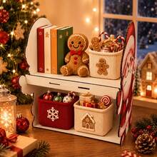 1pc Red Santa Claus Wooden Display Stand, Christmas Table Decoration, Freestanding Wooden Gift Bag Holder, Merry Christmas Party Decor, Christmas Food Display Rack - Red - View 4