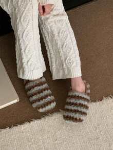 XIXITIAO Women's Fair Isle Striped Warm Slippers, Winter Indoor & Outdoor Wear, Mild Arch Support Cozy Home Slippers - Brown - View 3