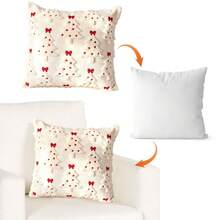 Sarung Bantal Pohon Natal, Sarung Bantal Mewah untuk Sofa - Pohon pinus putih dengan pita merah di puncaknya - View 8
