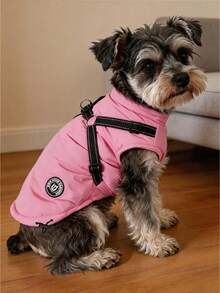 Dog Clothes Autumn/Winter Reflective Harness Back Zipper Design Pet Clothing Warm Jacket Adjustable Tail Small Dog Suitable - Pink - Pink - View 2
