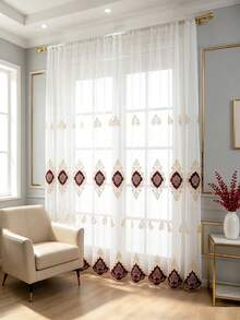 1pc European Style Luxury Embroidered Sheer Curtain, Suitable For Living Room, Bedroom, Bay Window, Balcony, Study Room - Purple - View 10