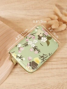 Fashionable Women's Simple Printed Short Wallet Zipper, Zipper Credit Card Storage Bag, Women's Wallet Card Bag - Green - View 8