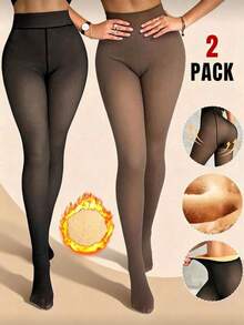 1/2 Pairs Women's Faux Tights Warm Lining Leggings, Thickened High Elasticity Slimming Shaping Base Layer Pants, Versatile For Autumn/Winter - Multicolor - View 14
