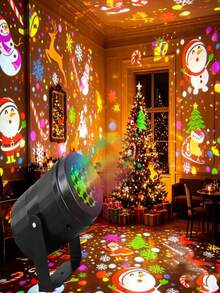 1 buah Lampu Proyektor Natal, Proyektor Pola Natal LED, 16 Pola - Permen, Santa, Rusa Kutub, Pohon Natal; Lampu Malam Berputar Dinamis untuk Dekorasi Natal; Ditenagai USB; Ideal untuk Rumah, Pesta, Natal, Musim Dingin, dan Dekorasi Ruangan. - Casing hitam - View 1