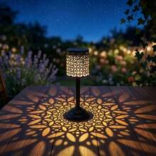 Lampu Meja Luar Ruangan Bergaya Eropa Bertenaga Surya, Lampu Proyeksi Mandala Seni Besi, Lampu Meja Kemah Luar Ruangan, Lampu Proyeksi Bunga Peony LED, Lampu Suasana Bar Taman - Lampu meja tenaga surya - View 13