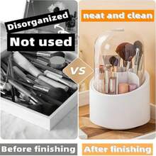 Dustproof & Waterproof Makeup Brush Storage Bucket With Transparent Domed Lid, Multi-Compartment Makeup Brush Organizer Box, Cute Cartoon Makeup Brush Cup, Vanity Tabletop Eyeliner & Lipstick Storage Rack, Desktop Bathroom Vanity Makeup Organizer Box - Multicolor - View 4