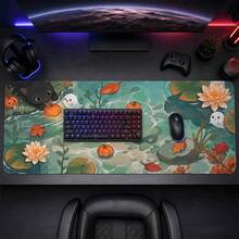 1pc Halloween Black Cat Ghost And Pumpkin Pond Print Extended Mouse Pad, Autumn Maple Leaf And Lotus Keyboard Desk Mat, Cute Desktop Decor - View 3