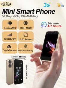 SERVO 16SE Mini Smartphone, Android 9.0 OS, WCDMA Dual SIM Dual Standby 3G Network, 3.0 Inch HD Display, 2GB+16GB Storage, Smallest Phone - Gold - View 3