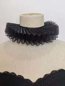 1pc Vintage Style Ruffled Collar, Detachable Ribbon Fake Collar, Lolita Halloween Cosplay Neck Accessory For Photo Atmosphere - Multicolor - View 4