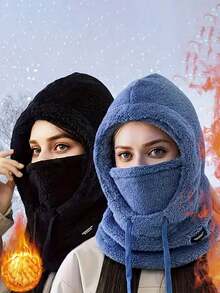 2/1pc Winter Warm Hooded Face Mask - Featuring Elastic Drawstring Design, Lightweight And Warm, Suitable For Cycling, Skiing And Outdoor Sports; Solid Color Hooded Style With Fleece Lining, Windproof And Ear Protection Function. Multiple Colors Available, Essential Gear For Autumn And Winter, Also A Great Surprise Gift For Christmas, Valentine's Day And New Year. - Multicolor - View 2