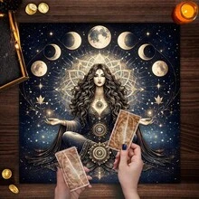 1pc Moon Phase Goddess Tarot Cloth, Starry Sky Celestial Witch Altar Mat, Spiritual Divination Tablecloth For Tarot Reading Ritual Decor - Black - View 7