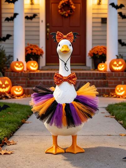 Bat Wing Bow Porch Goose Outfit Witch Goose Costume Porch Goose Dress Suitable For Yard Lawn Outdoor Garden Patio (Goose Statue Not Included)