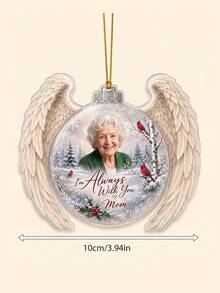 1pc Custom Photo And Text Angel Wings Memorial Christmas Ornament, Personalized Remembrance Keepsake For Lost Loved One, Xmas Tree Decoration Sympathy Gift - Multicolor - View 7