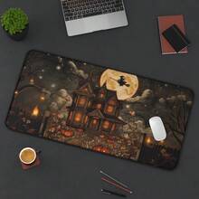 1pc Large Halloween Haunted House Witch Mouse Pad, Spooky Moon Pumpkin Vintage Gothic Desk Mat, Non-Slip Gaming Keyboard Pad - View 4