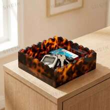 1 Square Acrylic Tortoise Shell Storage Box, With Lace Opening, Size 15x15x5cm, Can Be Used To Store Keys, Cosmetics, Desktop, Etc - Tortoiseshell - View 5