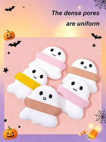 3/5/6pcs Cute White Expression Cartoon Pattern Makeup Sponge, Dry & Wet Dual-Use, Non-Absorbing Foundation Powder Puff Beauty Makeup Tools - White - View 3