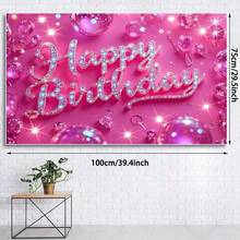 1pc 2D Flat Pink Happy Birthday Background Banner For Women, Magenta Happy Birthday Banner, Reusable Birthday Party Decoration - View 6