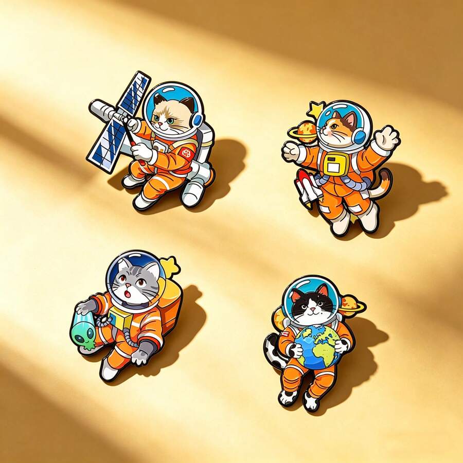1pc Space Cat Brooch Astronaut Cat Enamel Metal Badge Pin Cute Adorable Cartoon Creative Accessory Brooch Personalized Versatile Couple Brooch - Multicolor - View 1