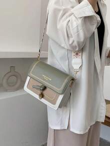 Fashionable New Women's Crossbody Bag, Casual Colorblock Shoulder Bag, Flap Design With Wide Strap, Suitable For Commuting, Work, School, Shopping, Travel And Other Daily Multi-Scenario Use, Multi-Functional Shoulder Crossbody Bag - Green - View 4